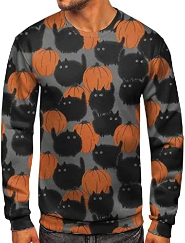 XXBR Halloween muške dukseve, 2022. Novi muški Halloween Cat Bumpkin Grafički tiskani pulover zabava casual dukserica