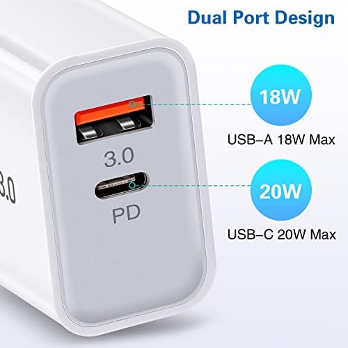 Brzi USB punjač C snage 20 W, Ancekoy Dual Port PD 3.0 za napajanje + brzi punjač 3.0 zidni punjač Radi za iPhone 13/12/11