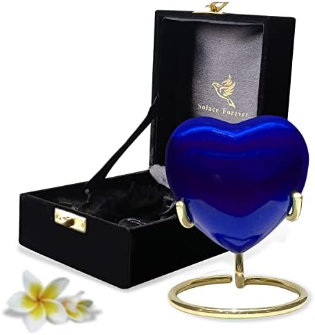 Plavo srce čuva se urn - ručno izrađena mala kremacija s postoljem i kutijom - Memorijalna urna srca za ljudski pepeo - počastite