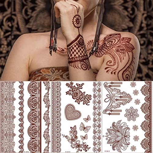 Smeđa privremena tetovaža kane Čipka lažne tetovaže cvijet leptir srce vodootporne naljepnice kane za žene djevojke lice