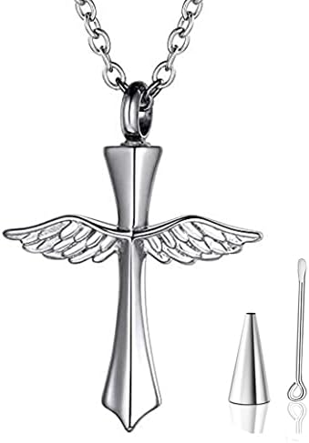 Qiaonnai ZD326 Pogrebna anđeoska krila križa Memorijalna ogrlica od nehrđajućeg čelika privjesak za privjesak za pepeo kremiranje