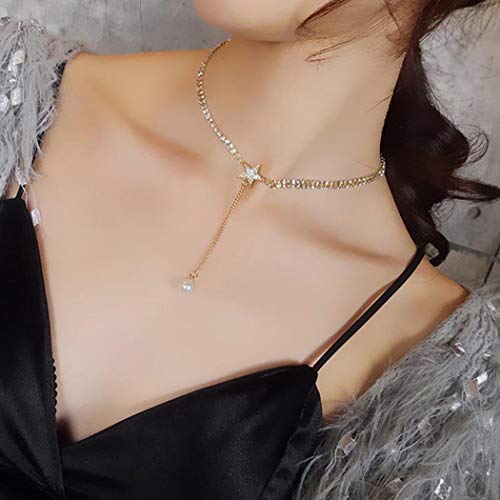 Višeslojna ogrlica od kristalnog Chokera s privjeskom od biserne zvijezde ogrlice od lančanog nakita podesive za žene i djevojke