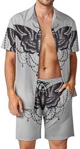 Smrt glava moljaci 2 komada Havajski set majice s kratkim rukavima s gumbom dolje na plažljivim hlačama labave fit majice
