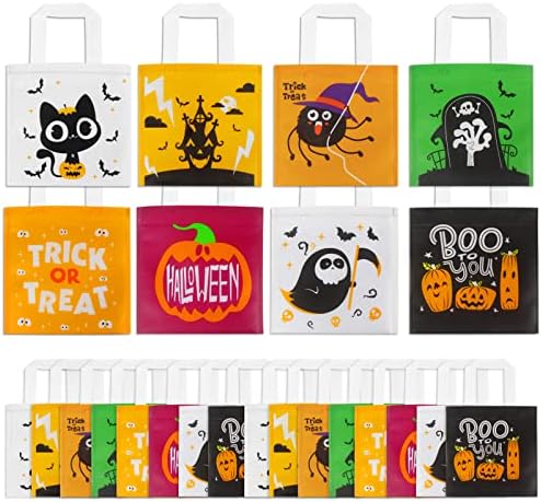 Ccinee 48pcs Halloween netkane torbe, 8 dizajna trik ili obradu poklon-torbi za višekratnu upotrebu s ručkama za djecu Halloween