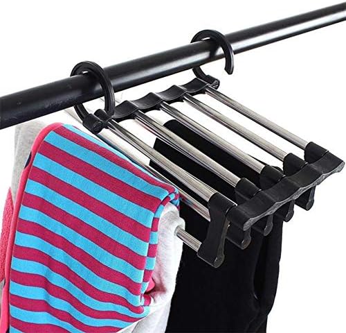 N / C stalak za hlače od nehrđajućeg čelika, uvlačivi stalak za savijanje garderobe, petoro-jedan čarni nosač, pomoć u održavanju