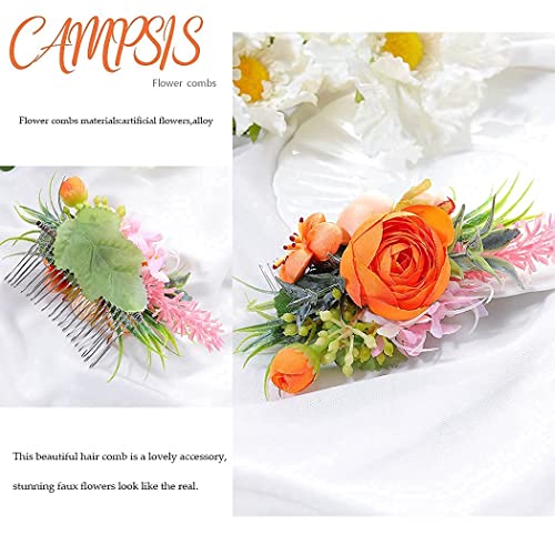 Vjenčane češljeve za kosu s ružama i narančastim cvjetnim bočnim češljevima vjenčano pokrivalo za djeveruše zaručnička maturalna