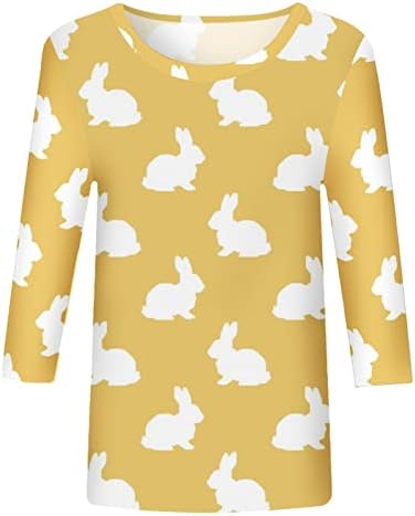 Cheekey Uskršnji majice za žene 3/4 rukava ženski zečji ispis casual modna ekipa vrat gumbthhree uskrsni vrhovi za žene