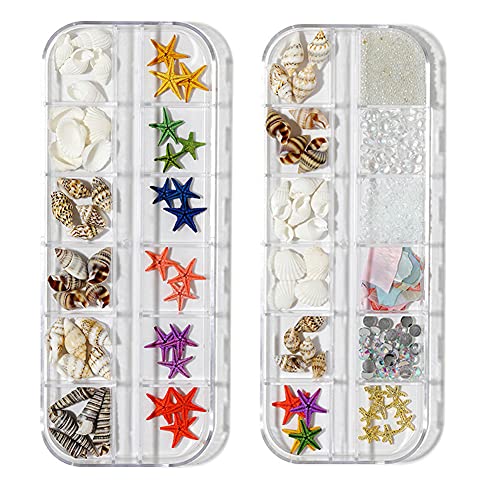 2 kutije 3D ukrasi za umjetnost noktiju Mješoviti oblici oceanske školjke zvijezde conch noktiju morski serija čari za nokte