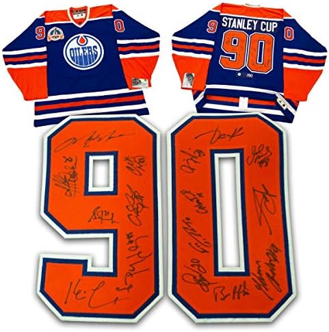 1990. Edmonton Oilers 16 ekipa igrača potpisala je Stanley Cup Vintage Jersey /90 - Autografirani NHL dresovi