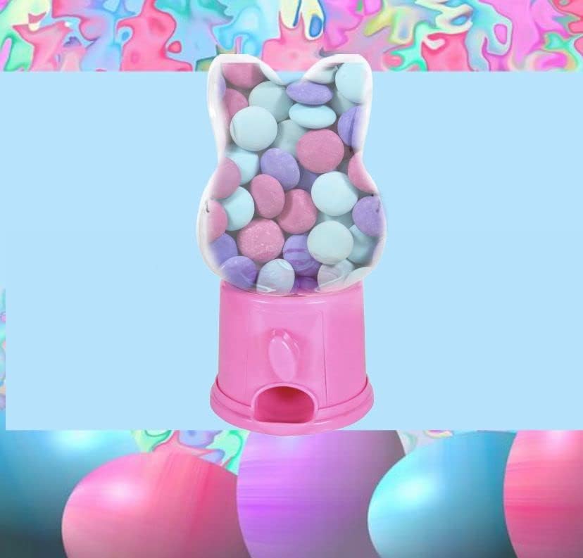 Mini dozator slatkiša u obliku uskrsnog zeca u obliku uskrsnog zeca s ružičastom bazom, plastični dozator za žvakaće gume