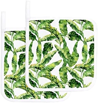 Tropska botanička zelena banana Listovi kuhinjskog rupa za toplinu, držači lonca za toplinu, akvarelni biljci lišće lišće