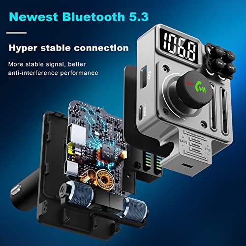 Adapter za automobile Hamourd Bluetooth - Bluetooth 5.3 FM odašiljač, PD 30W Type C Fast Charge & USB priključak, HiFi Treble