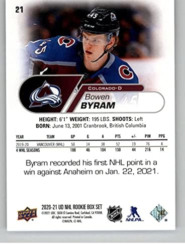 2020-21 Gornja paluba NHL Star Rookies Box Set 21 Bowen Byram Colorado Avalanche Hockey Card NM-MT