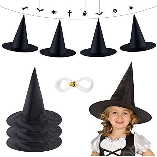 8pcs Crni Vještičji šešir za Noć vještica s visećim užetom od 108 Stopa pribor za kostim vještica za Noć vještica crni viseći
