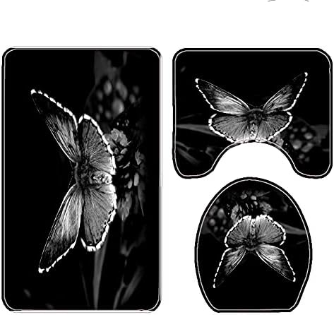 Crni leptir 4pcs setovi za zavjese za tuširanje s prostirkima, poklopcem za toaletni poklopac i prostirkom za kupanje, izdržljive