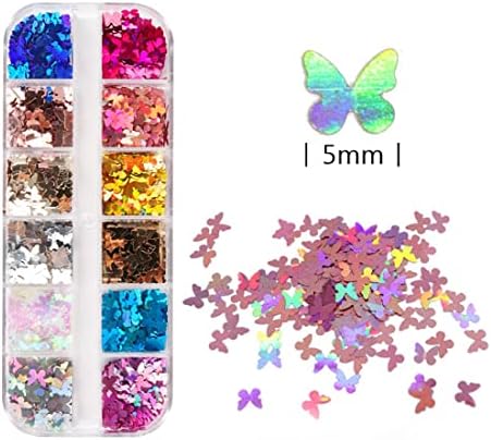 Holografski leptir za nokte Art Sequins Star Love Heart Glitter Flakes Manicure Design Decoration pribor, 12lbx3
