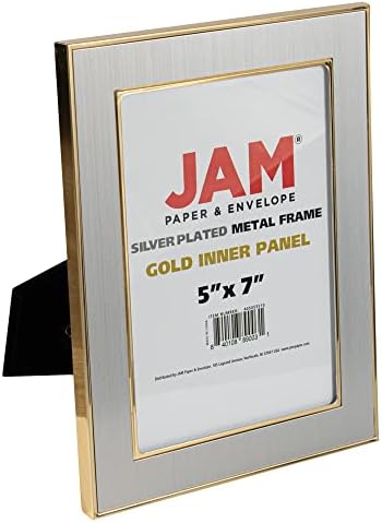 Jam Paper Silver Posađeni metalni okvir za slike - 5 x 7 - Zlatna unutarnja ploča - prodaje se pojedinačno