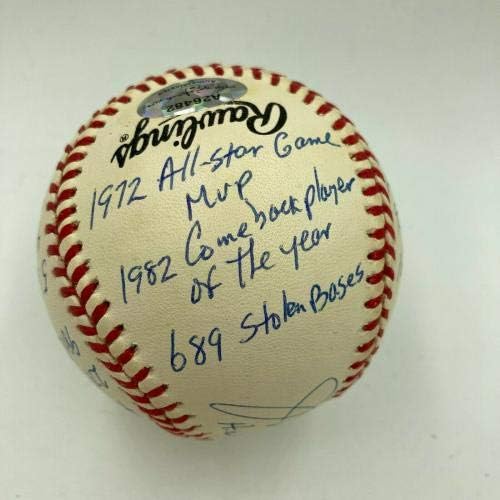 Joe Morgan potpisao je snažno upisanu karijeru Stat Baseball Reggie Jackson Coa - Autografirani bejzbol