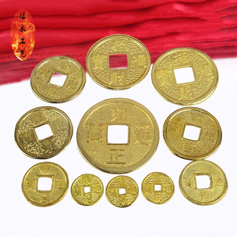 Qiankao 招财 进宝 2,5 cm 1,5cm 3cm 2cm 十帝 铜 钱 纪念币 镀 金色 金色