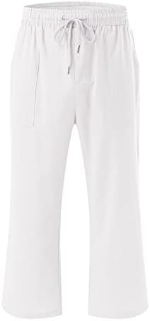 Meymia muške pamučne lanene hlače modna čvrsta boja labava fit srednjeg porasta struka za izvlačenje zarezane hlače s džepovima