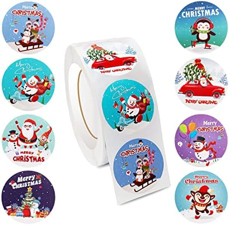 500 komada božićnih naljepnica za obrt Božićne naljepnice za djecu božićne naljepnice u roli s 8 različitih uzoraka okrugle
