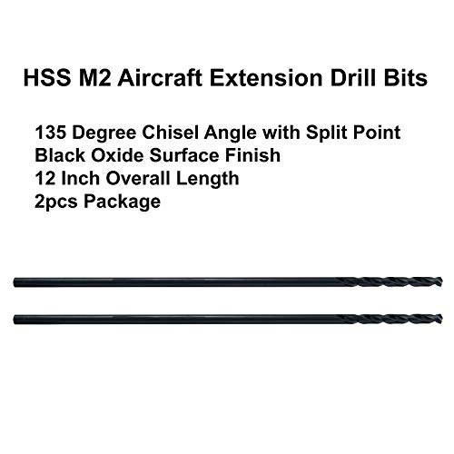 Maxtool 3/16 x12 2pcs identične bušilice za produženje zrakoplova HSS M2 Extra dugi dubinski zavojni bušilice ravne sjednjete
