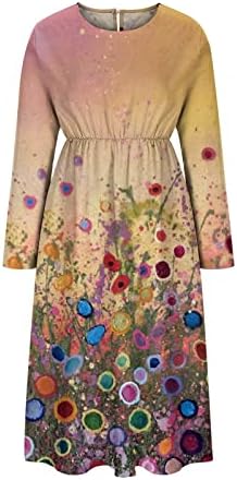 Nokmopo Žene Svečana haljina casual modni cvjetni print s dugim rukavima V-izreza zabava maxi haljina