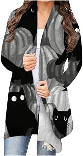 Casual otvorene prednje kardiganske jakne za žene, ženski print za noć vještica nadmašuju kapute vrhove s dugim rukavima