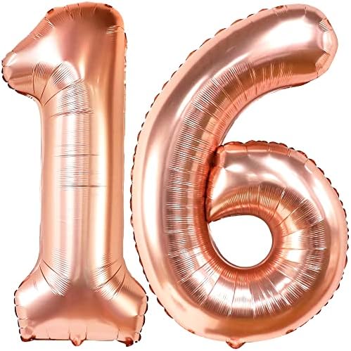 Divovski, od ružičastog zlata, 16 balona s brojevima - 40 inča / baloni s brojevima 16 za slatke rođendanske ukrase 16 za