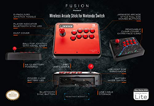 Power Fusion Wireless Arcade Stick za Nintendo Switch, Lite, Fight Stick, GamePad, kontroler igara, Bluetooth kontroler,