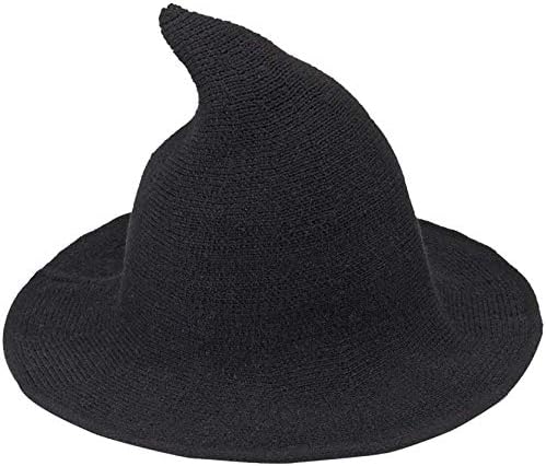 Vještičji šešir za Noć vještica Čarobnjakov šešir ženska široka oboda Crna vunena pletena kapa s tornjem Noć vještica kostim
