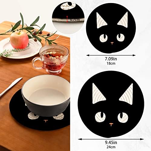 Umiriko crna mačka Smiješni držači lonaca Trivets Set 2 PCS, rupe za kuhinjsku dekor, čiste pamučne navojne tkalice