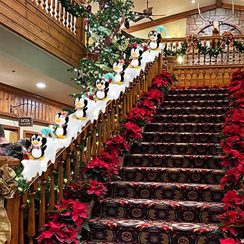 Dekoracija božićnih stubišta, osvijetljeni snježni vijenac za božićni ukras s punjenim kliznim pingvinima, božićno stubište
