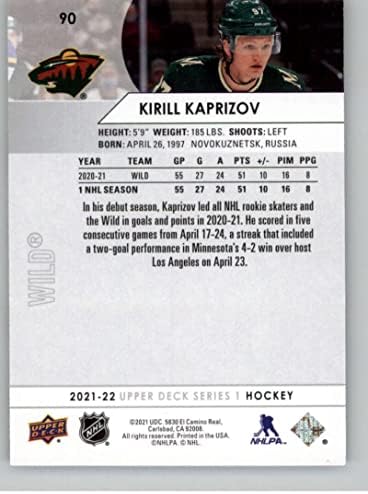 2021-22 Gornja paluba 90 Kirill Kaprizov Minnesota Wild Series 1 NHL Hockey Base Trgovačka kartica