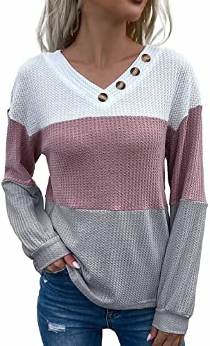 Blok boje u boji ženskog vafla 2022 jesenske zimske duge rukave V-izrez za dno košulje pletiva pletiva pulover