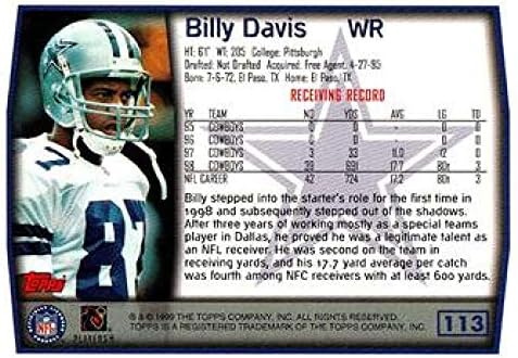 1999. Topps Football 113 Billy Davis Dallas Kauboji Službeni NFL trgovačka kartica iz TOPPS Company