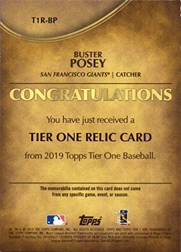 2019. Topps Tier One Relic T1R -BP Buster Posey Igra Igrani Giants Jersey Baseball Card - samo 375 napravljeno!