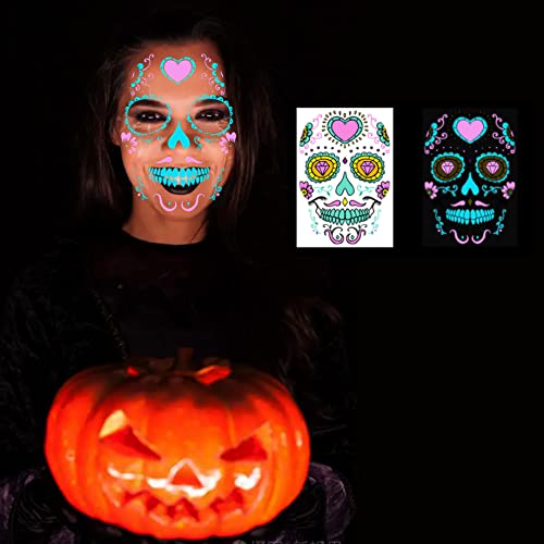 Halloween Svjetlosni sjaj u naljepnicama za tetovaže tamnog lica, 4 listova Dan naljepnice za makiranje SMEUP TATTEUP TATTOO
