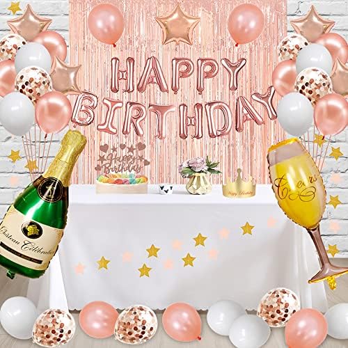 Fancypartyshop 39. rođendan ukrasi - Rose Gold Happy Birthday Banner i krilo s brojem 39 balona lateks konfeti baloni idealni