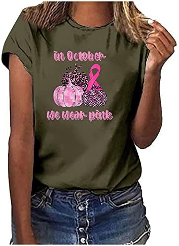 U listopadu nosimo ružičaste košulje ženske ružičaste vrpce svijesti o raku dojke Tees vrhovi majica s kratkim rukavima Halloween