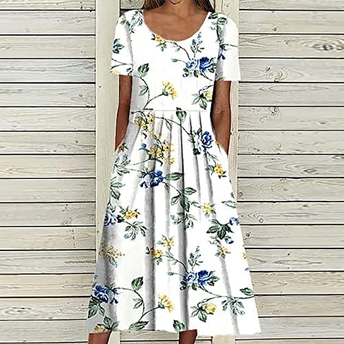 Ljetne haljine za žene 2023 plaža casual cvjetni džep s kratkim rukavima Sundress labava fit boho haljina sakrij trbušne