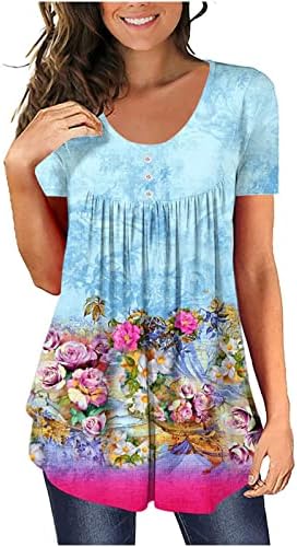 lcepcy casual tunike vrhovi za žene po cijelom cvjetnom printu ruched majice okrugli vrat kratki rukavi majice 2023 ljetne