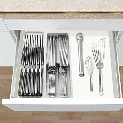 Organizator srebrnog posuđa u kuhinjskoj ladici, držač posuđa / pladanj za pribor za jelo i blok noža za pribor za jelo žlica-nož-vilica,