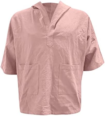 Xxbr pamučne lanene kapuljače Košulje za muškarce Košulje s kratkim rukavima Košulja ljetne košulje vrhovi s džepovima mama