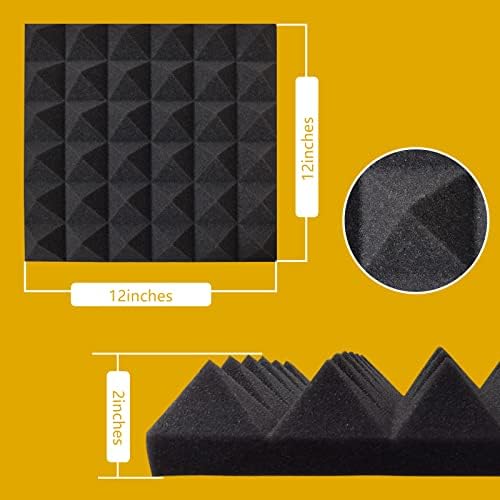 Ikaufen 48 Pack Pyramid Dizajnirana akustična pjenasta ploča, 12 x 12 x 2 inča zvučna pjenasta ploča, visoke gustoće i vatrene