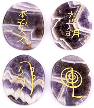 Shivansh kreacije 4pcs ugravirana čakra ametista kameni palmini kamen kristalni reiki simboli