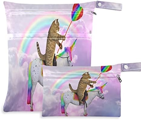 ZZXXB CAT Unicorn Rainbow Vodootporna mokarna vrećica za višekratnu upotrebu pelena mokra suha torba s džepom s patentnim