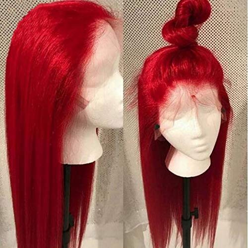 Krn Red Color Brazillian Virgin Human Hair Silky Straight 130% gustoća čipkane prednje perike unaprijed iscrpljena kosa puna