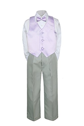 4pc formalna beba mališana dječaka lila prsluka kravata kravate srebrne hlače odijela s-7