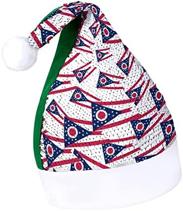 Zastava države Ohio, Božićni šeširi sa šljokicama, Božićni šešir Djeda Božićnjaka za odrasle, kostim za veselu božićnu zabavu,